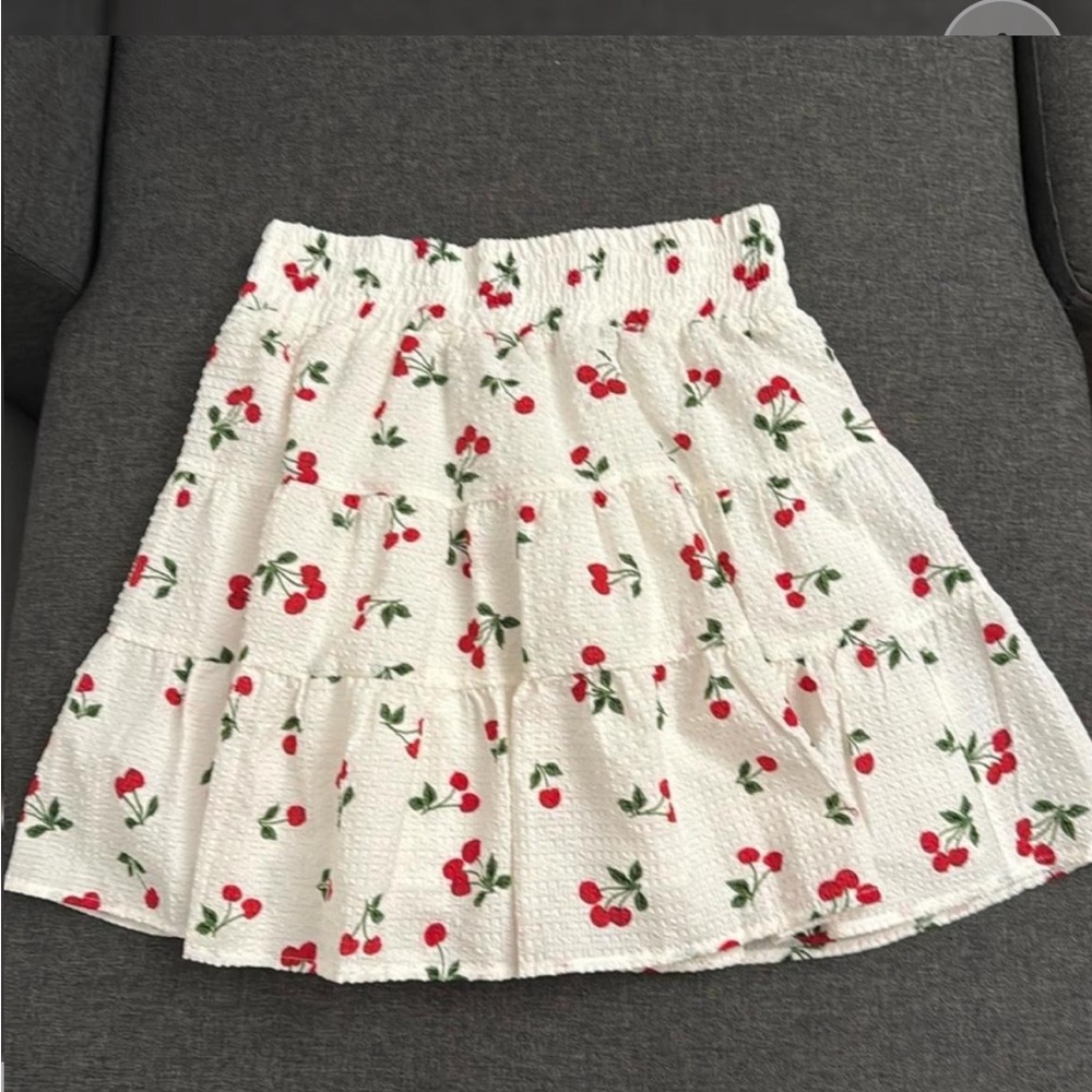 English Factory White Skirt with Red Cherry Print